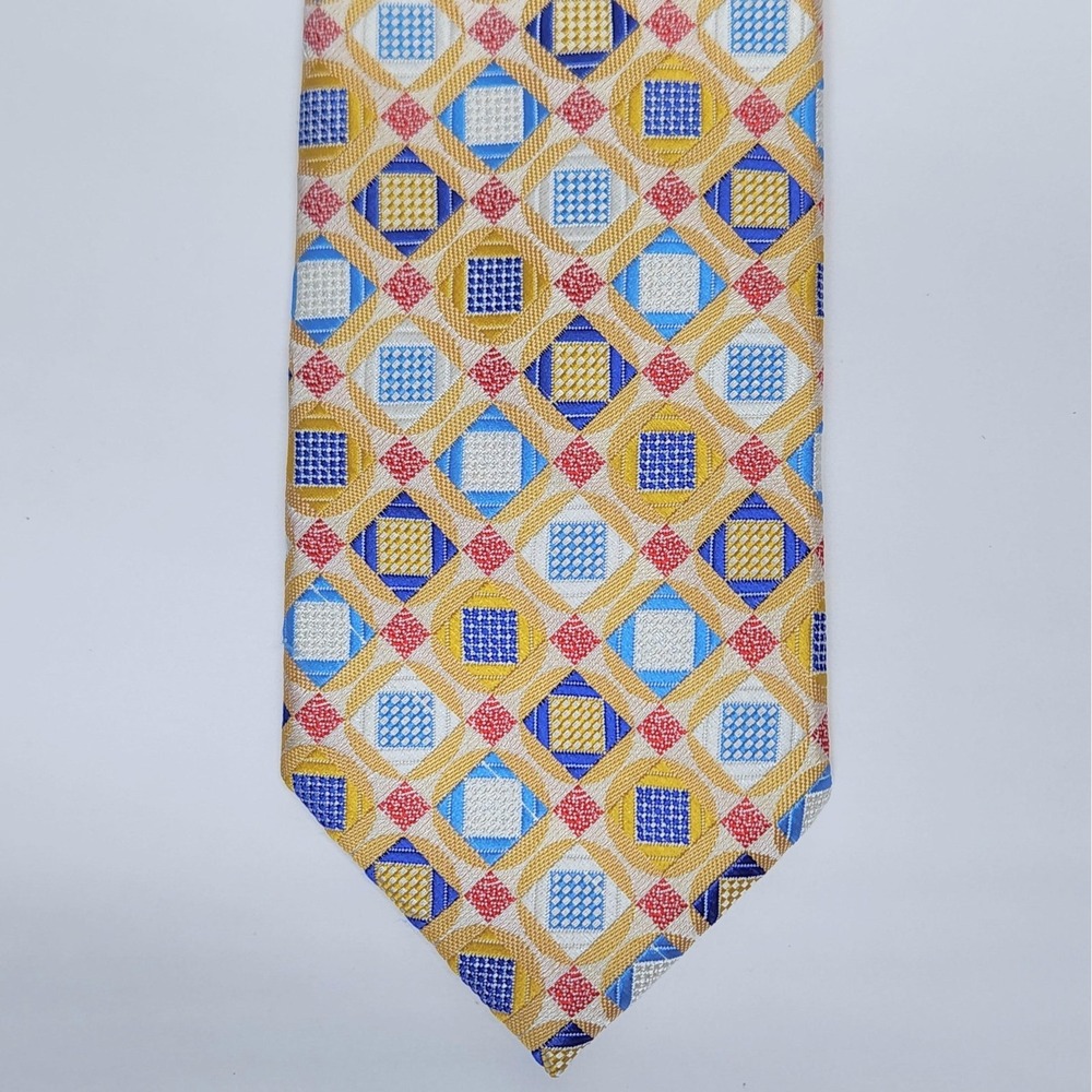 Kilburne & Finch Tie Mens One Size Yellow Geometric Microfiber Classic Necktie
